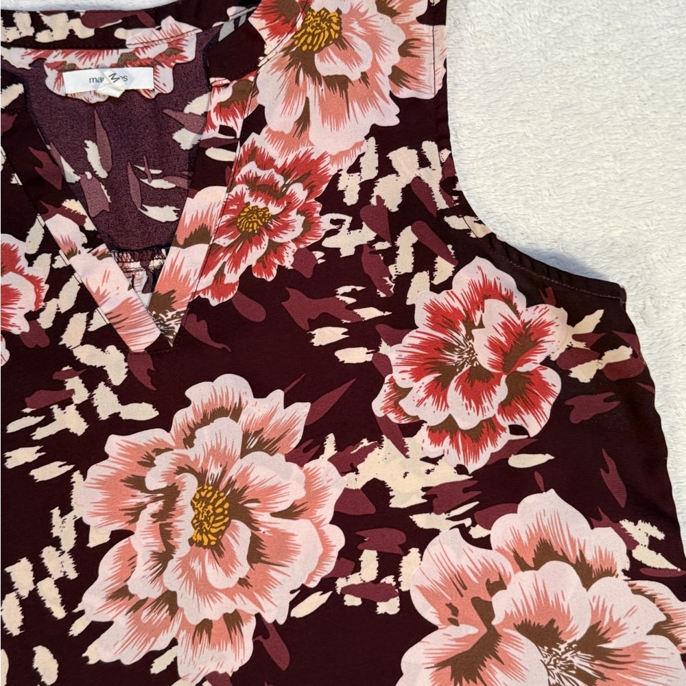 Maurices Floral Sleeveless Blouse Size M Burgundy Pink Boho Top - Picture 5 of 14